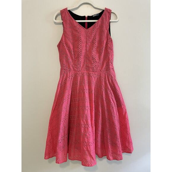 eShakti Size S (see measurements) Floral Cotton Eyelet A-Line Dress Pink Black - Picture 1 of 6